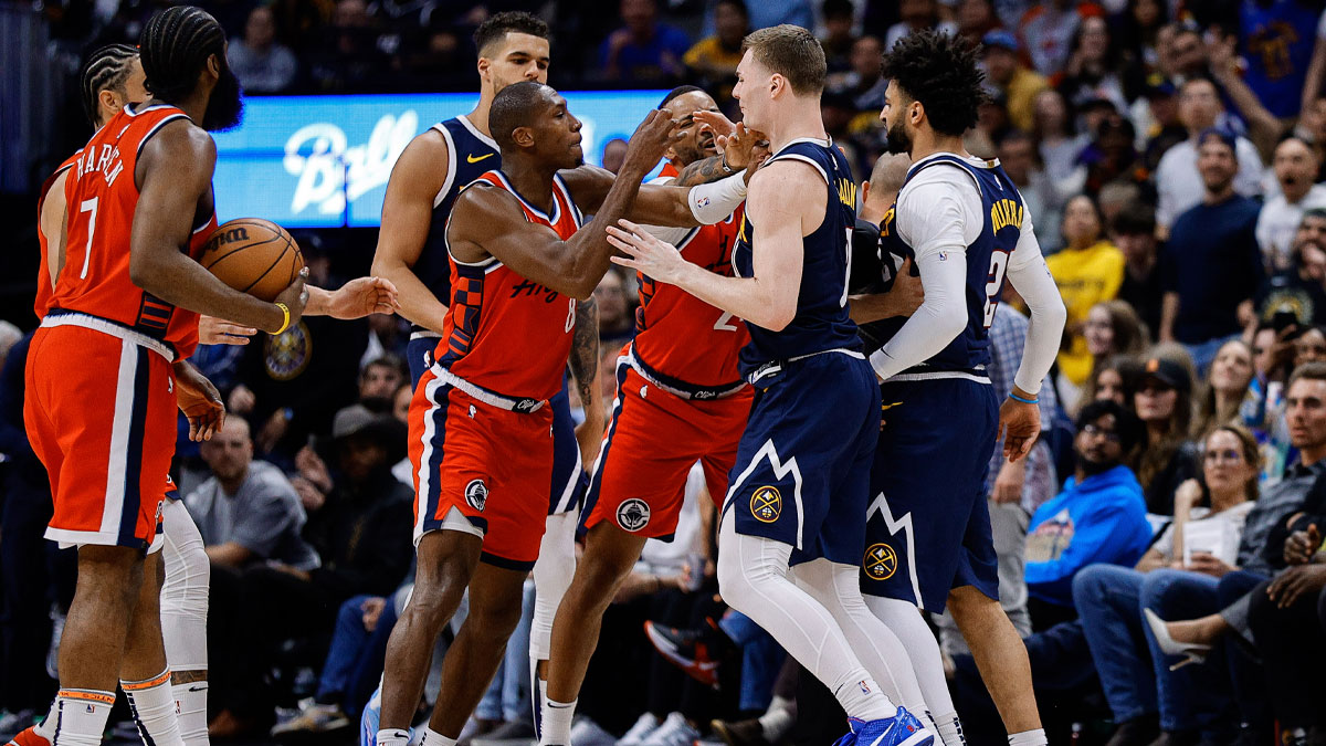 Nuggets guard Jamal Murray (27) reacts after a play with Los Angeles Clippers guard Norman Powell (24)