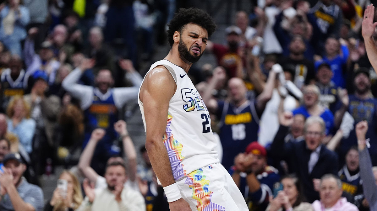 Nuggets guard Jamal Murray (27) reacts after a steal and basket