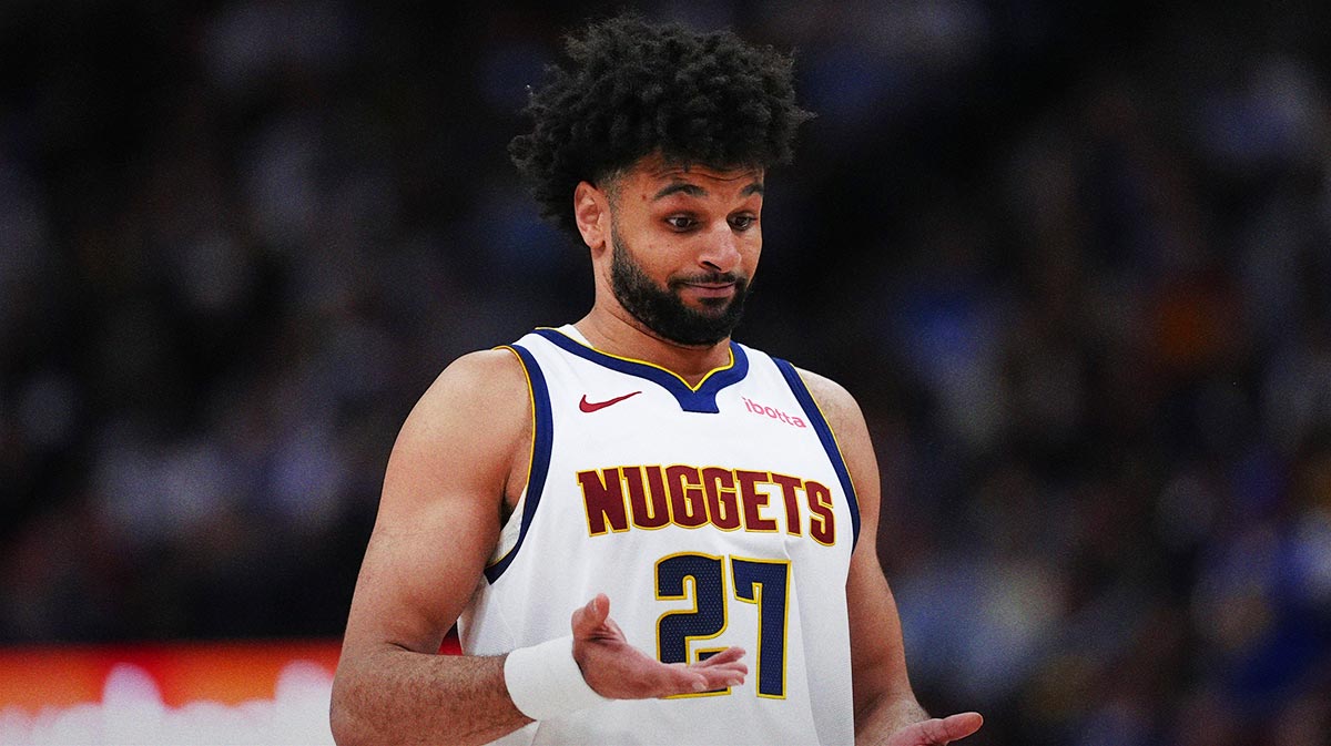 Denver Nuggets guard Jamal Murray (27) reacts in the fourth quarter against the Memphis Grizzlies at Ball Arena.