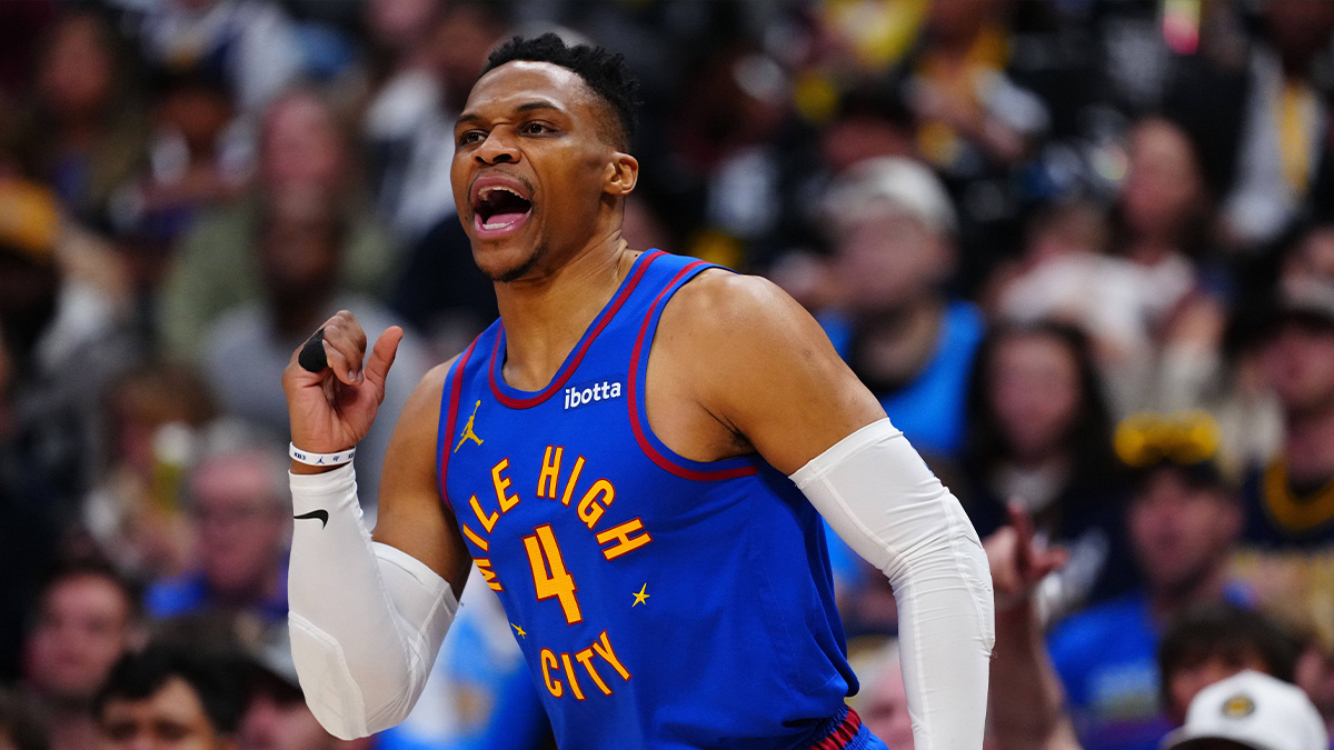 Nuggets guard Russell Westbrook (4) reacts