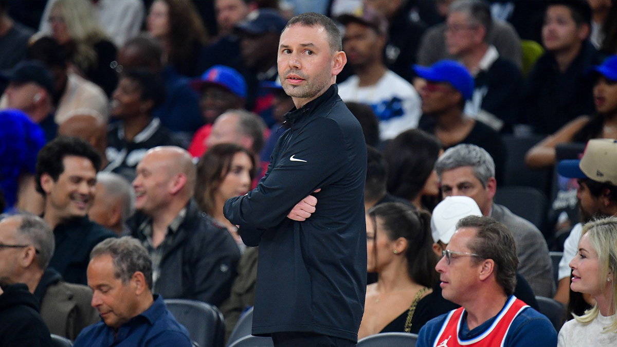 Denver Nuggets interim head coach David Adelman watches game action against the Los Angeles Clippers during the first half of game three in the first round for the 2024 NBA Playoffs at Intuit Dome.