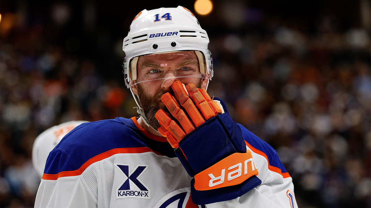 Edmonton Oilers defenseman Mattias Ekholm (14) in the second period against the Colorado Avalanche at Ball Arena.