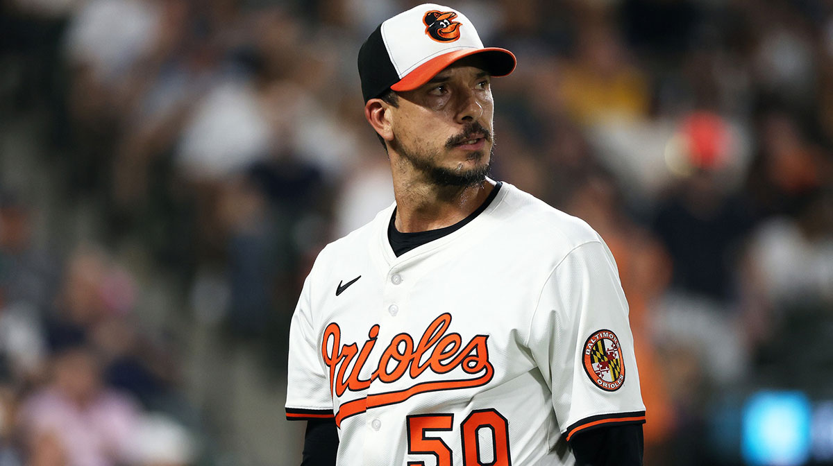 Baltimore Orioles pitcher Charlie Morton (50) walks off of the field during the fifth inning against the New York Yankees at Oriole Park at Camden Yards