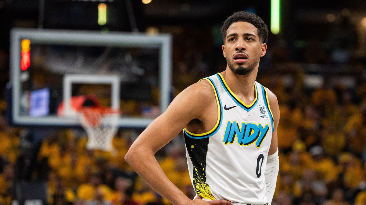 Pacers guard Tyrese Haliburton (0) during game five of the first round for the 2024 NBA Playoffs against the Milwaukee Bucks at Gainbridge Fieldhouse