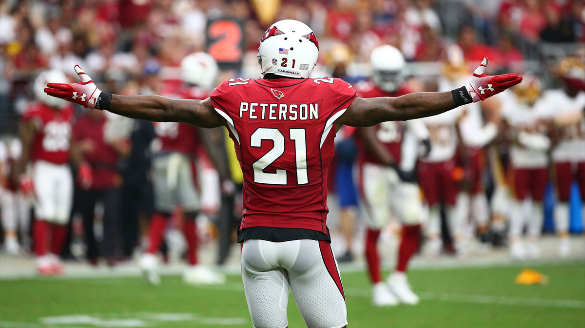Arizona Cardinals Patrick Peterson reacts after a Cardinals pass interference call against the Washington Redskins in the second half at State Farm Stadium.