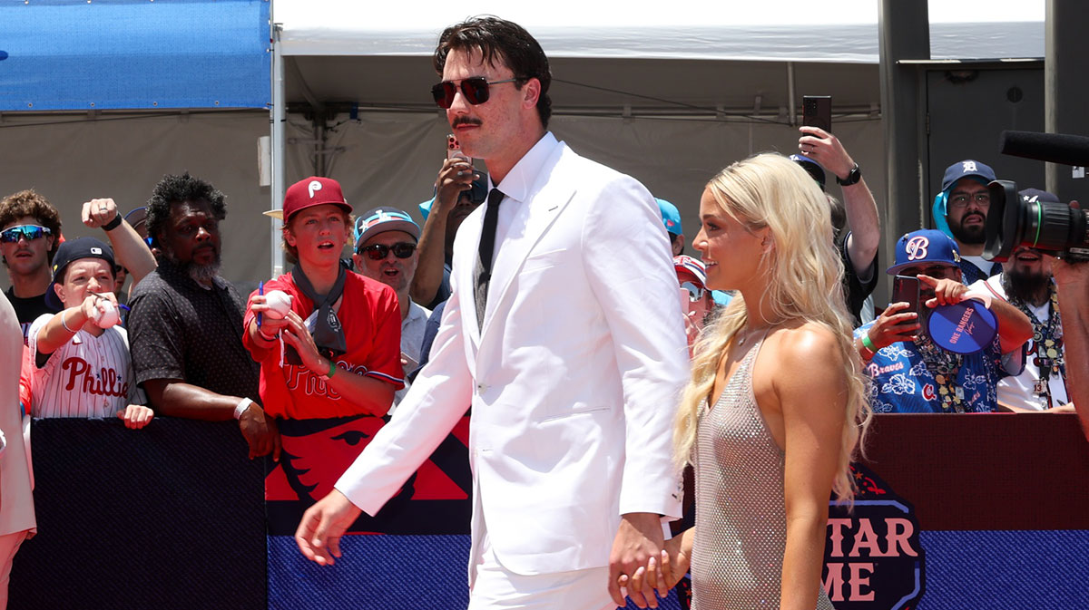 Pittsburgh Pirates star Paul Skenes, who is dating Olivia Livvy Dunne, at the MLB All-Star game on July 16, 2024.
