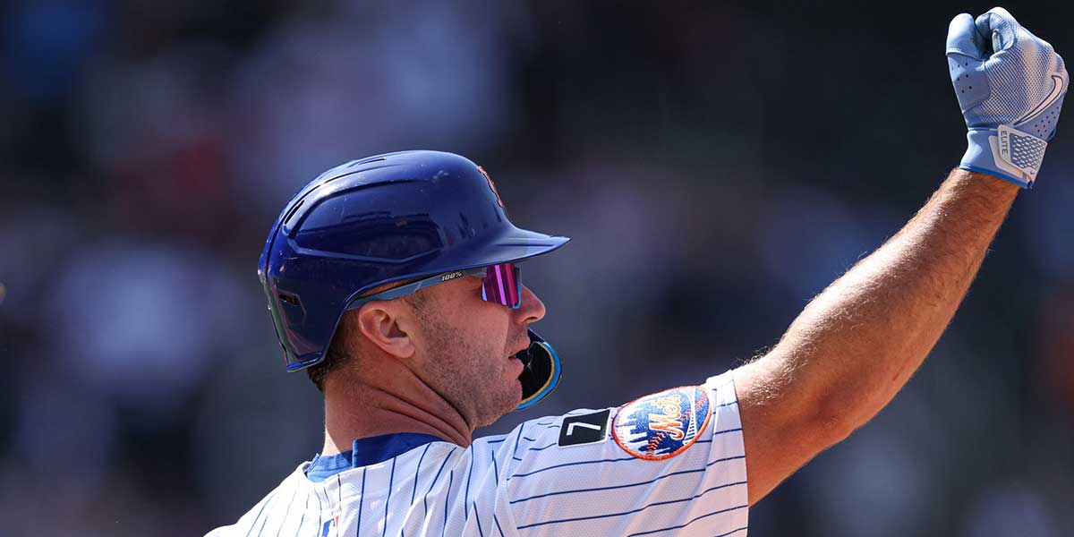 New York Mets first baseman Pete Alonso (20) reacts after hitting an RBI single during the fifth inning against the St. Louis Cardinals at Citi Field.