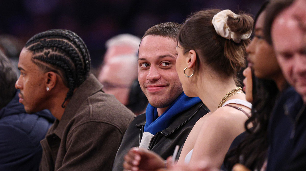 Pete Davidson and Elsie Hewitt at Knicks game against the Suns on Sunday, April 6, 2025.