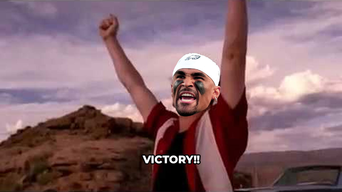 Eagles' Jalen Hurts as Johnny Drama from Entourage celebrating Tush Push news