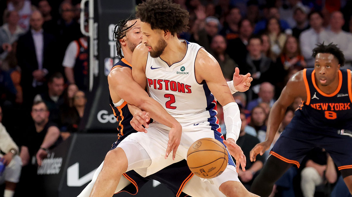 Pistons guard Cade Cunningham (2) is fouled