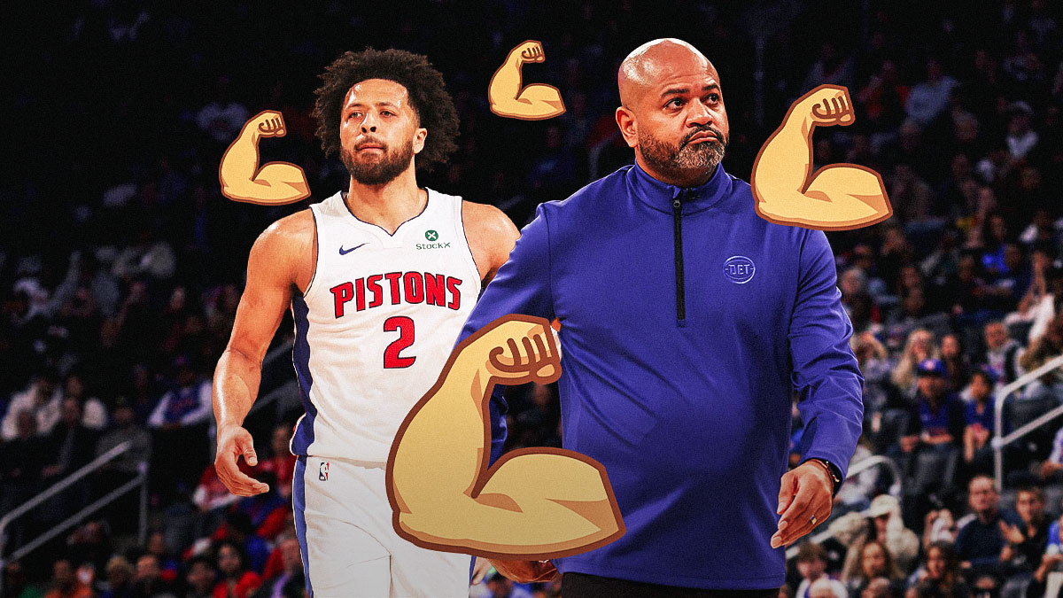 Cade Cunningham and JB Bickerstaff at MSG with muscle emojis