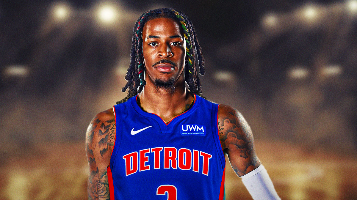 Ja Morant photoshopped in Pistons jersey.