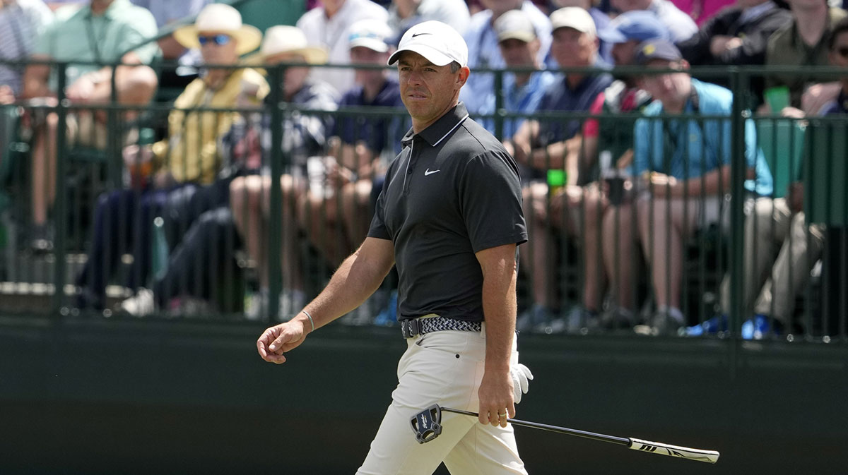 Rory McIlroy walks on the 15th green during the second round of the Masters Tournament at Augusta National Golf Club.