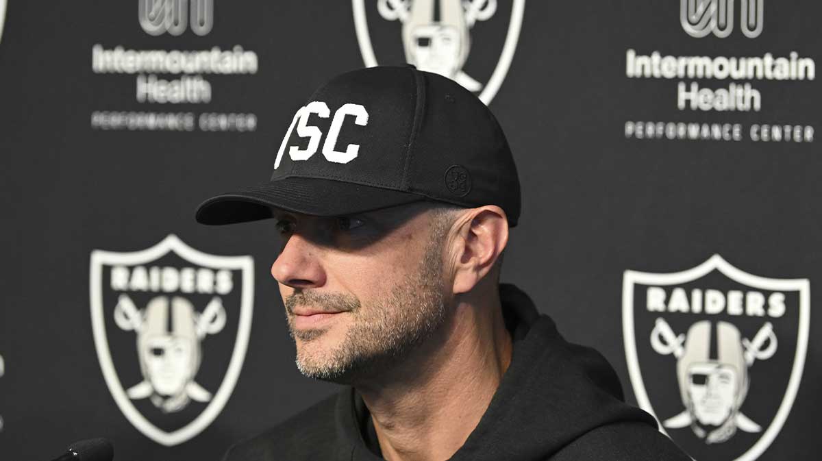 Las Vegas Raiders general manager John Spytek during a news conference introducing Ashton Jeanty as the first round draft pick in the 2025 NFL Draft at Intermountain Health Performance Center.