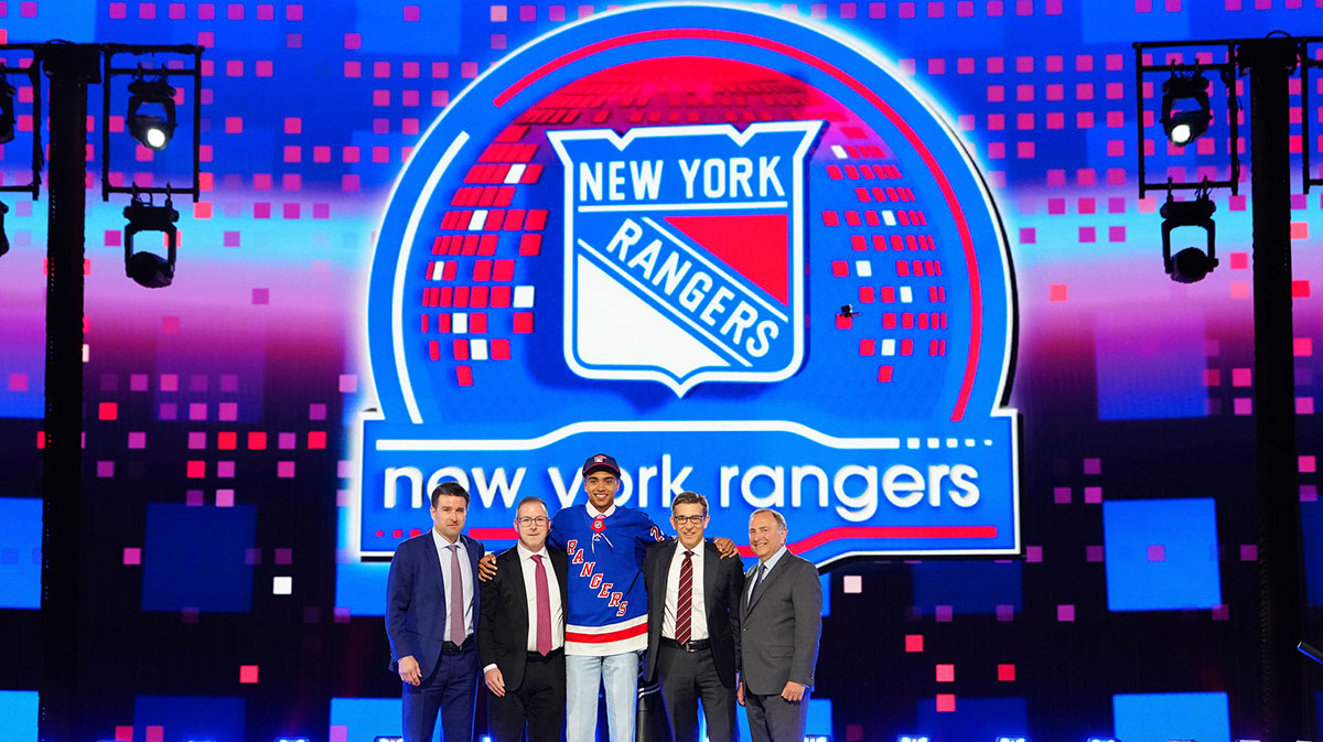 Eric (EJ) Emery is selected by the New York Rangers with the 30th overall pick in the first round of the 2024 NHL Draft at The Sphere.