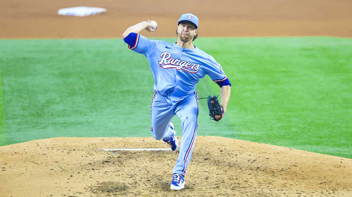 Texas Rangers starting pitcher Jacob deGrom (48) throws during the fifth inning against the Boston Red Sox at Globe Life Field.