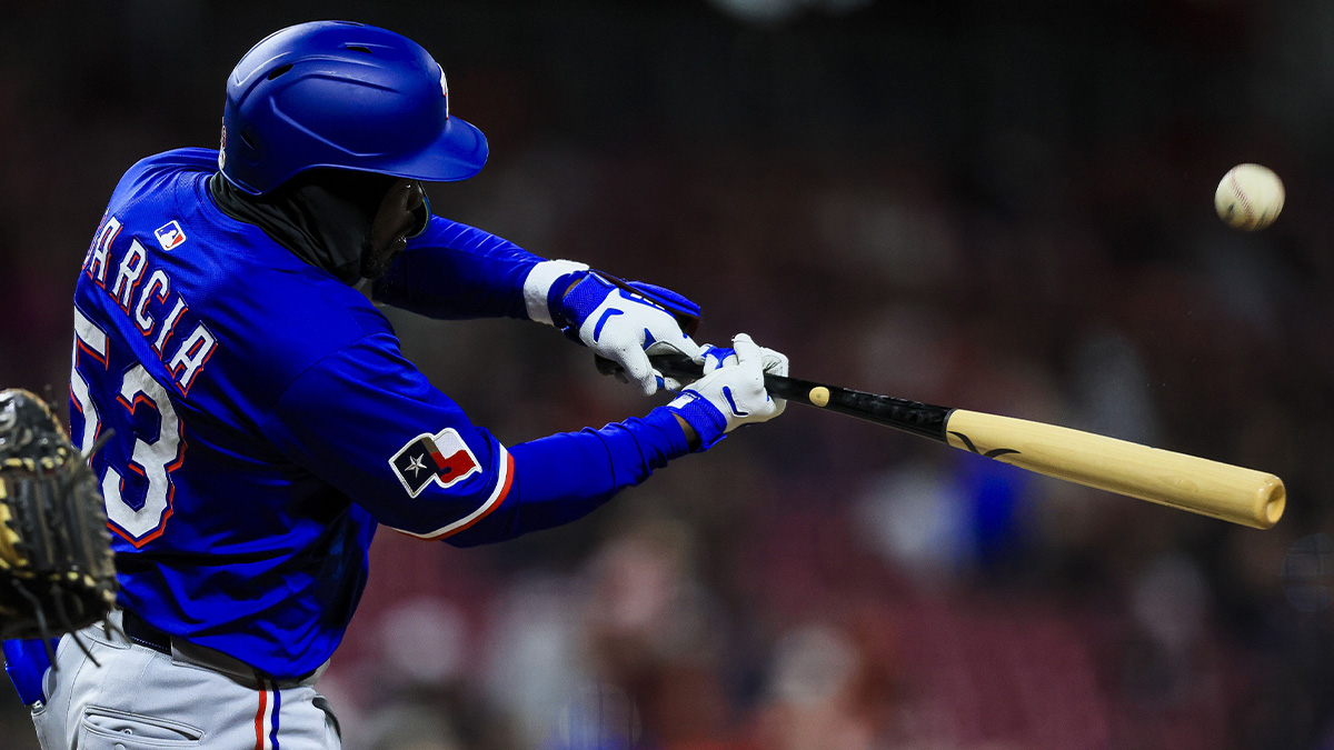 Texas Rangers outfielder Adolis Garcia (53) bats against the Cincinnati Reds in the eighth inning at Great American Ball Park.