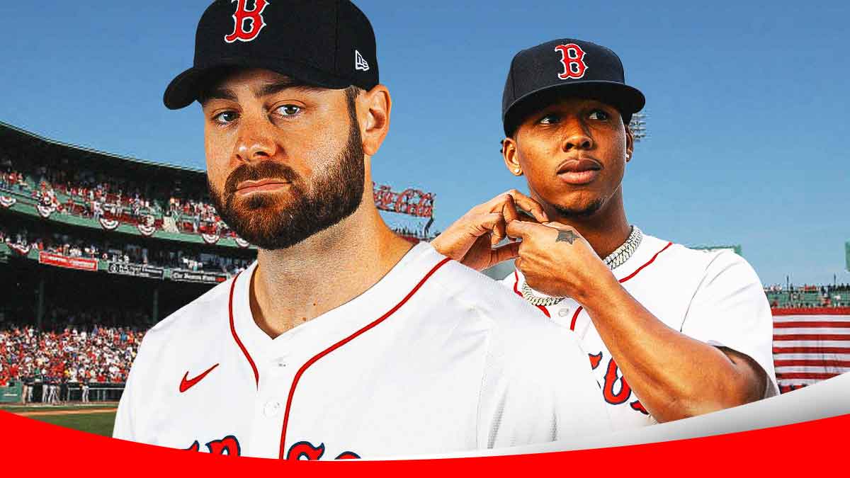 Red Sox's Lucas Giolito and Brayan Bello smiling