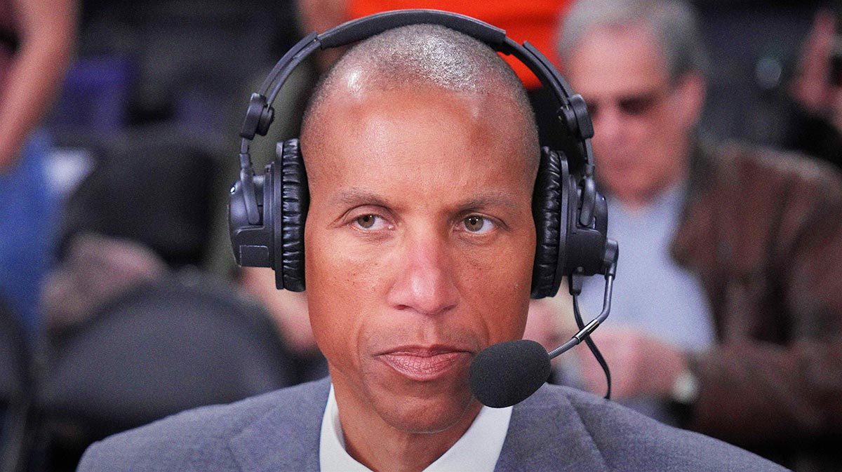 TNT analyst Reggie Miller during the game between the Los Angeles Lakers and the Golden State Warriors at Crypto.com Arena.