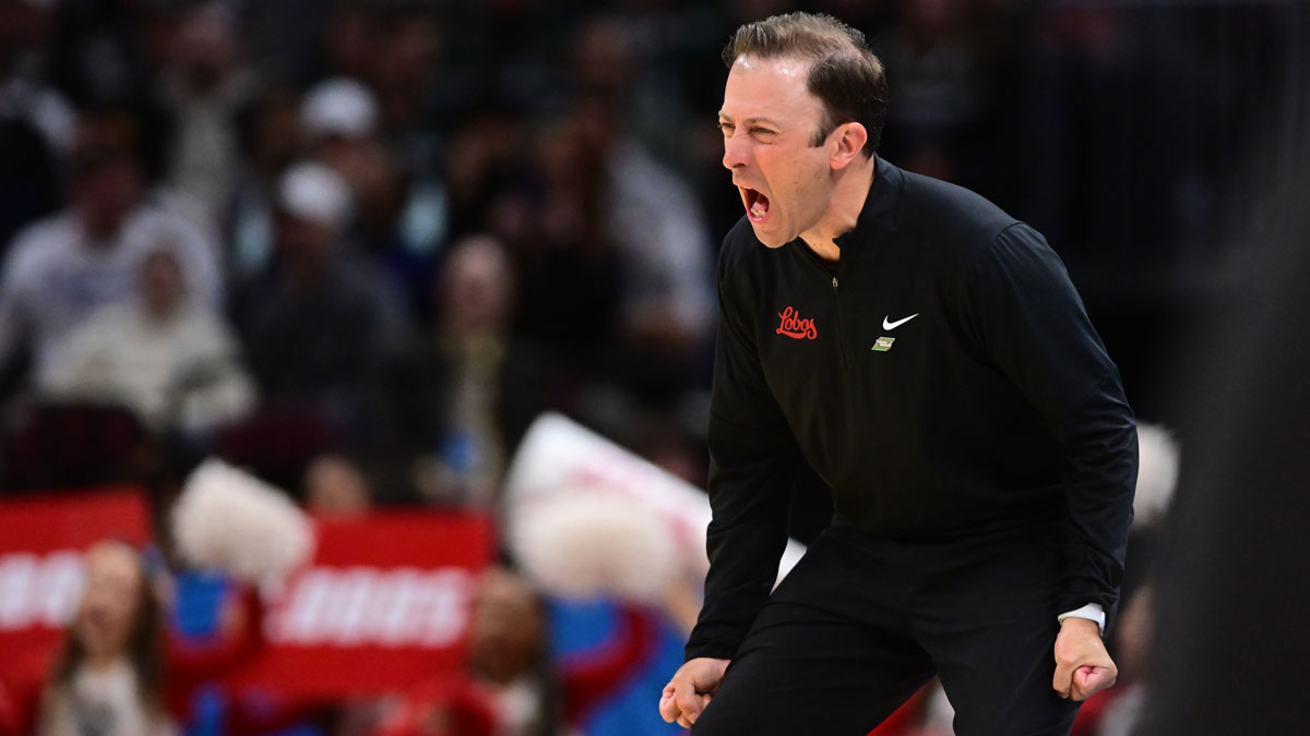 New Mexico Lobos head coach Richard Pitino reacts in the first half against the Michigan State Spartans during the NCAA Tournament Second Round at Rocket Arena