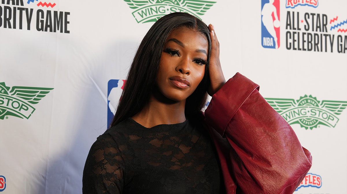 Sparks' Rickea Jackson before the celebrity game ahead of the 2025 NBA All Star Game at Oakland Arena.