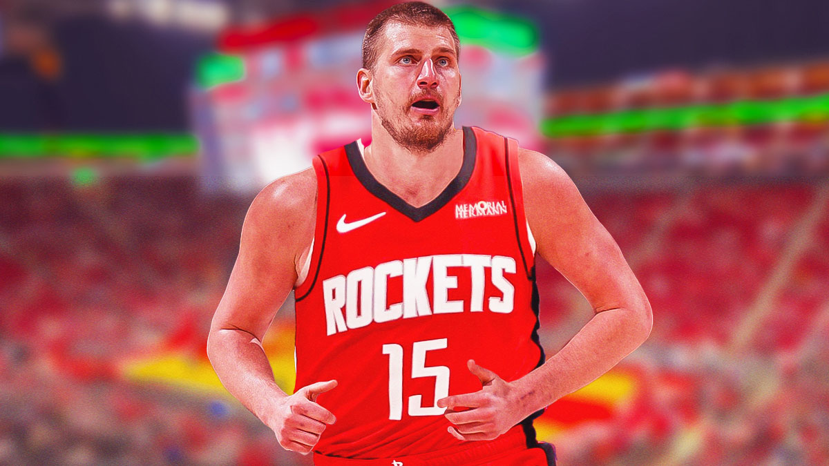 Nikola Jokic number 15 photoshopped in Rockets jersey.