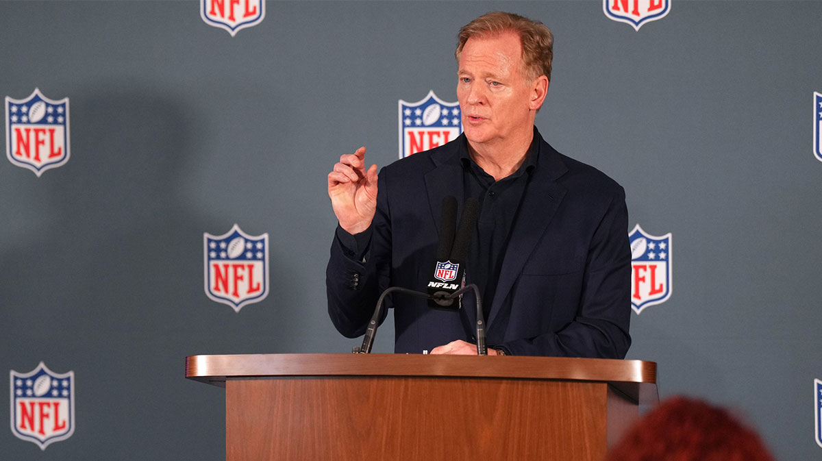 NFL commissioner Roger Goodell addresses the media at the NFL Annual League Meeting at The Breakers.
