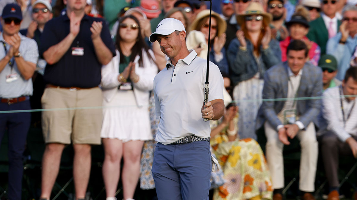 Rory McIlroy walks on no. 18 during the third round of the Masters Tournament at Augusta National Golf Club.