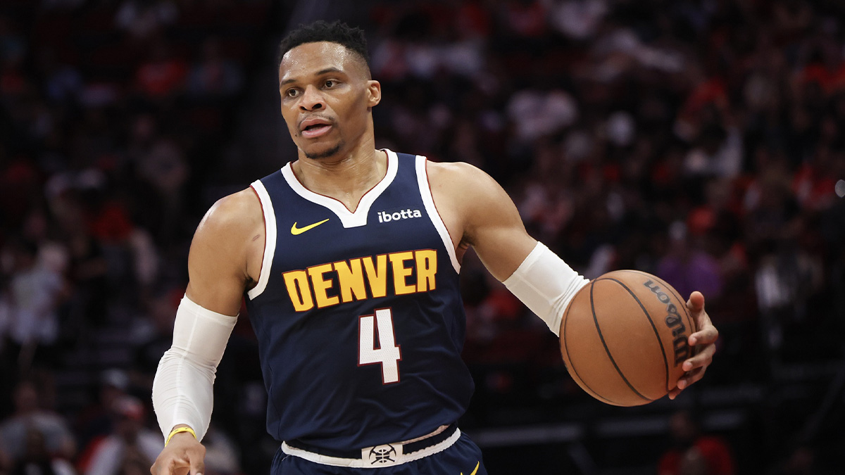 Denver Nuggets guard Russell Westbrook (4) dribbles against the Houston Rockets in the second half at Toyota Center.
