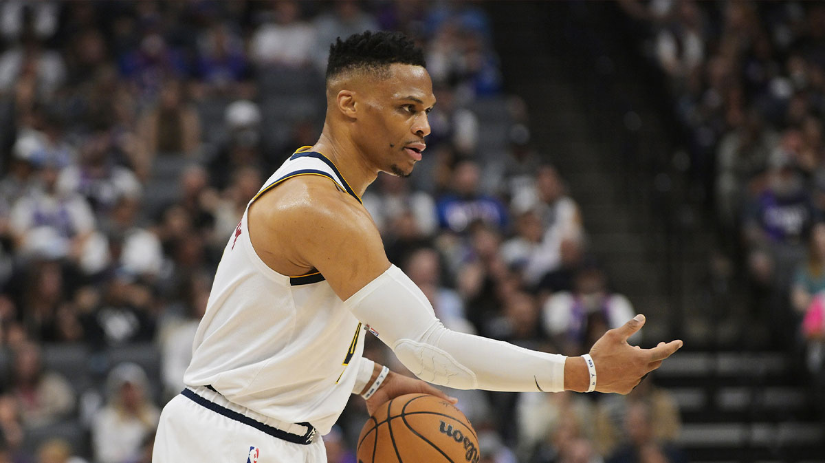Denver Nuggets guard Russell Westbrook (4) directs his team against the Sacramento Kings during the first quarter at Golden 1 Center.