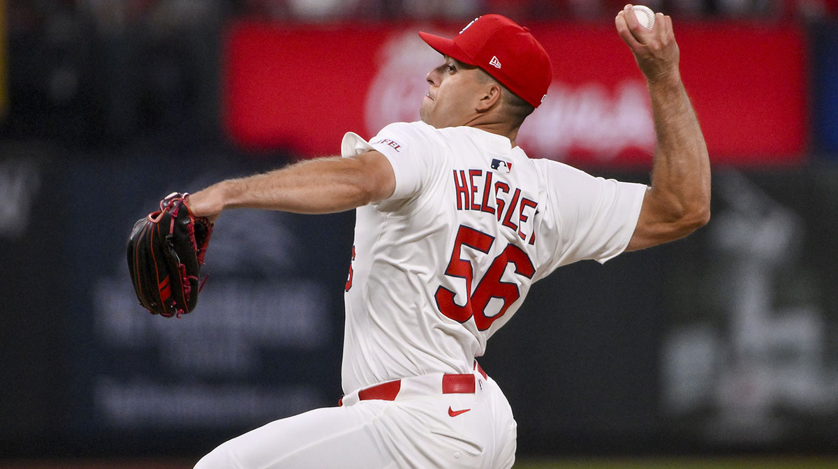 St. Louis Cardinals relief pitcher Ryan Helsley (56) pitches against the Minnesota Twins during the ninth inning at Busch Stadium.
