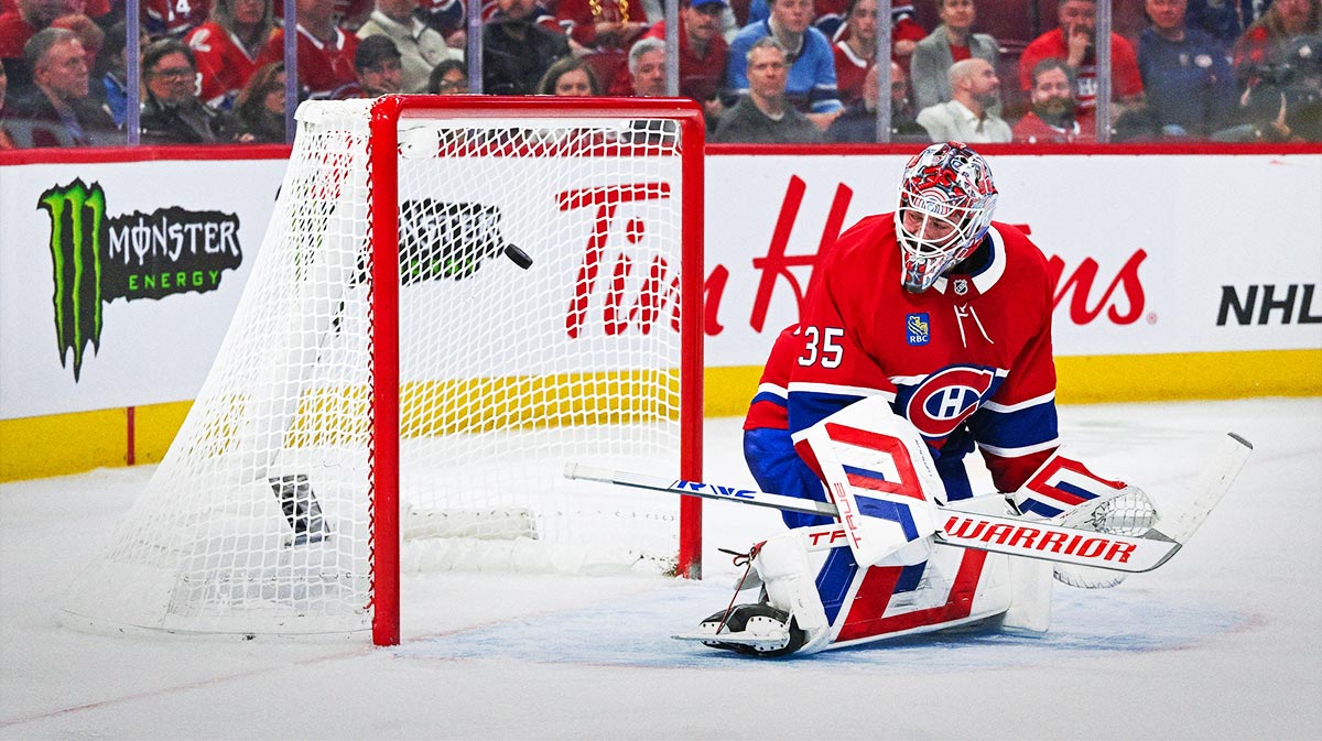 Chicago Blackhawks left wing Lukas Reichel (73) (not pictured) scores a goal against Montreal Canadiens goalie Sam Montembeault (35) in the third period at Bell Centre.