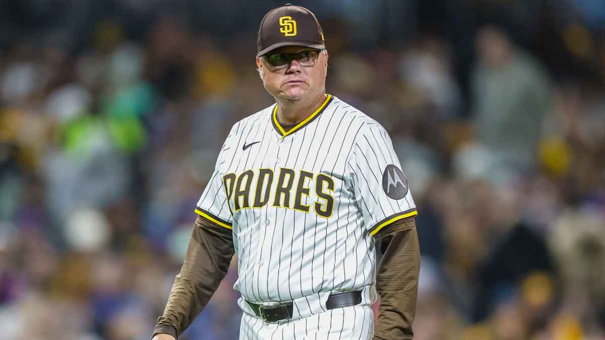 San Diego Padres manager Mike Shildt (8) walks back to the dugout after making a pitching change during the sixth inning at Petco Park.