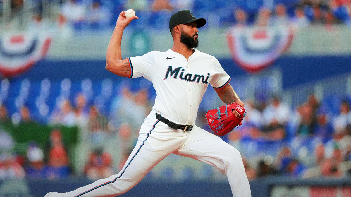 Miami Marlins starting pitcher Sandy Alcantara (22) delivers a pitch against the New York Mets during the first inning at loanDepot Park.