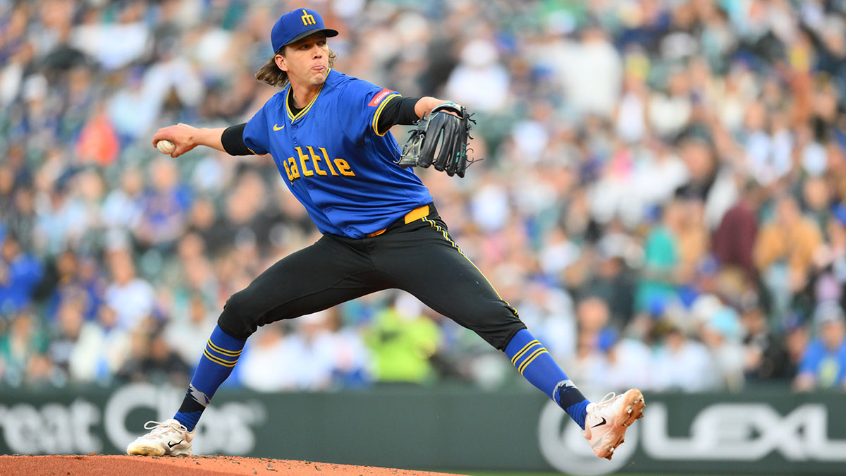 Seattle Mariners starting pitcher Logan Gilbert (36) pitches to the Miami Marlins during the second inning at T-Mobile Park.