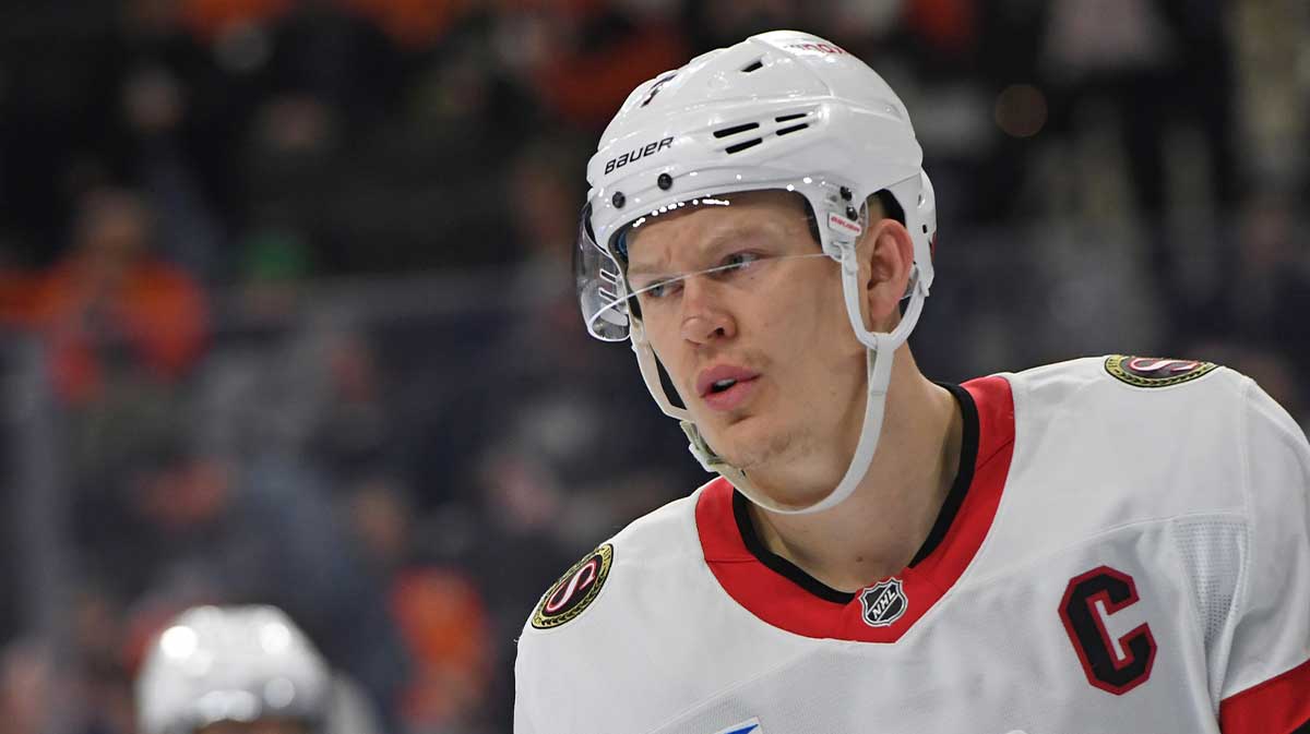 Ottawa Senators left wing Brady Tkachuk (7) against the Philadelphia Flyers during the first period at Wells Fargo Center.