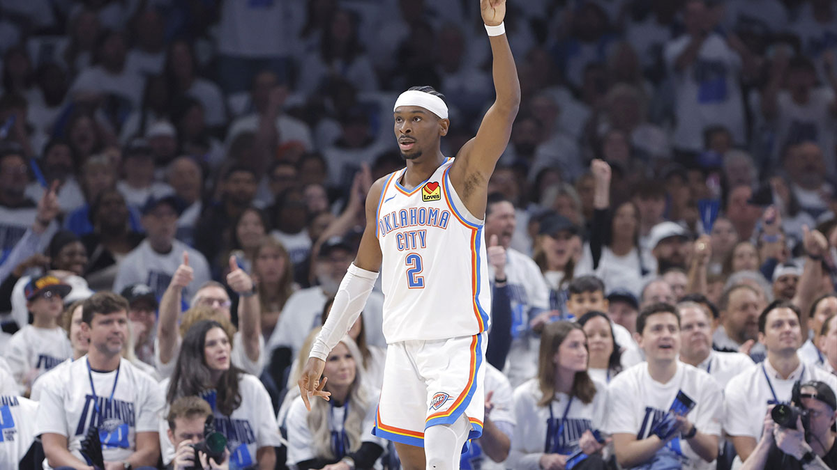 Oklahoma City Thunder guard Shai Gilgeous-Alexander (2) gestures after a play against the Memphis Grizzlies during the first quarter at Paycom Center.