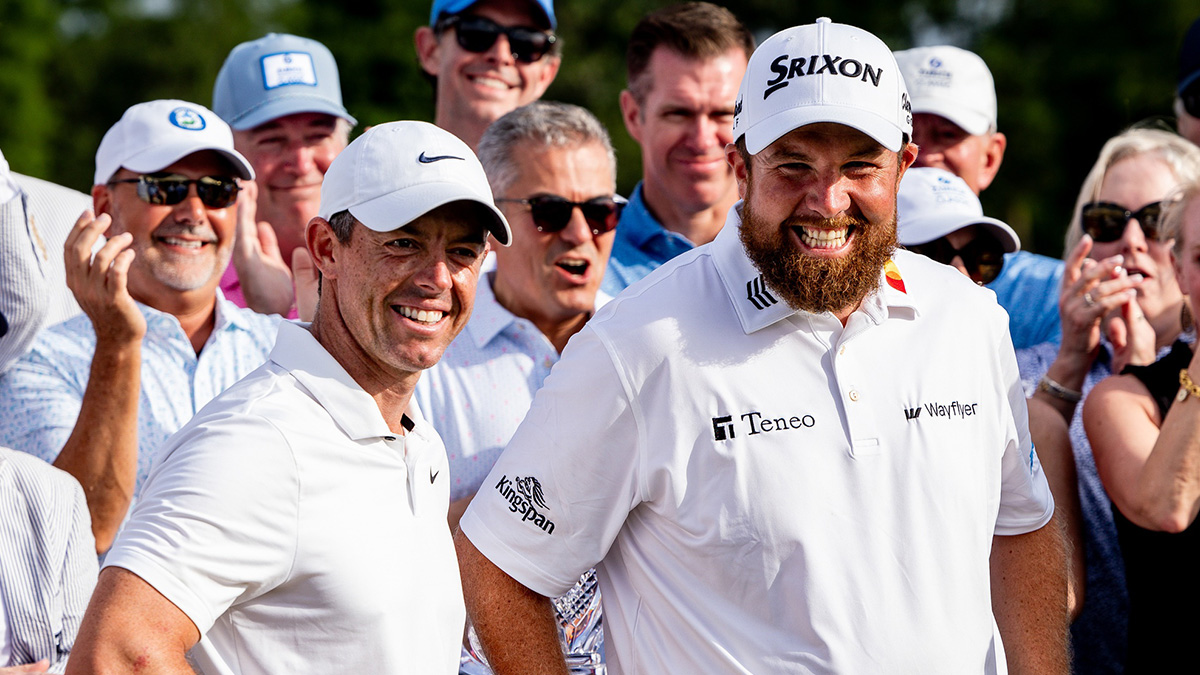 Shane Lowry and Rory McIlroy react to winning the Zurich Classic of New Orleans golf tournament