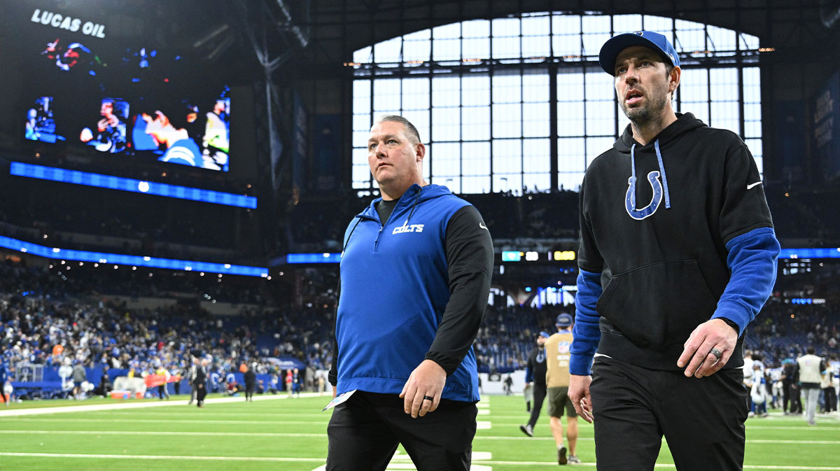 Indianapolis Colts head coach Shane Steichen walks off the field after the game against the Jacksonville Jaguars at Lucas Oil Stadium.