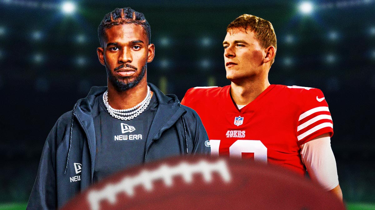Colorado QB Shedeur Sanders (left) and San Francisco 49ers quarterback Mac Jones (right).