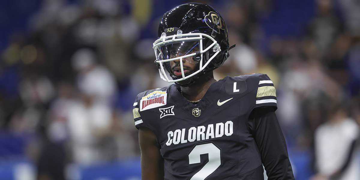 Colorado Buffaloes quarterback Shedeur Sanders (2) warms up before the game against the Brigham Young Cougars at Alamodome.