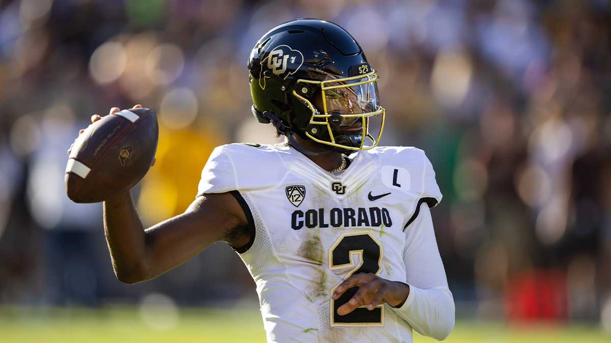 Colorado Buffaloes quarterback Shedeur Sanders (2) against the Arizona State Sun Devils at Mountain America Stadium, Home of the ASU Sun Devils.