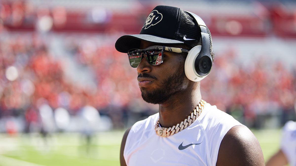 Colorado Buffalos quarterback Shedeur Sanders prior to the game against the Arizona Wildcats at Arizona Stadium.