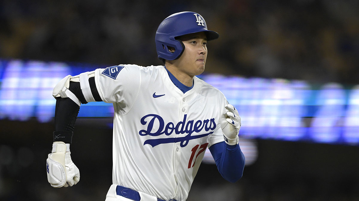 Los Angeles Dodgers designated hitter Shohei Ohtani (17) grounds out in the eighth inning against the Colorado Rockies at Dodger Stadium.