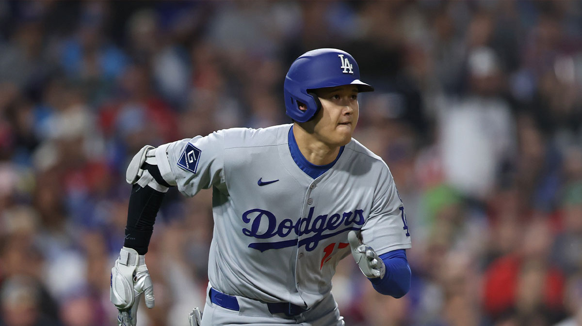 Los Angeles Dodgers designated hitter Shohei Ohtani (17) runs the bases after hitting a single against the Philadelphia Phillies during the eighth inning inning at Citizens Bank Park.