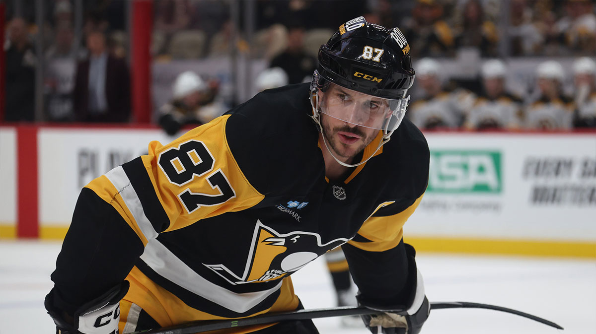 Pittsburgh Penguins center Sidney Crosby (87) looks on before a face-off against the Boston Bruins during the third period at PPG Paints Arena.