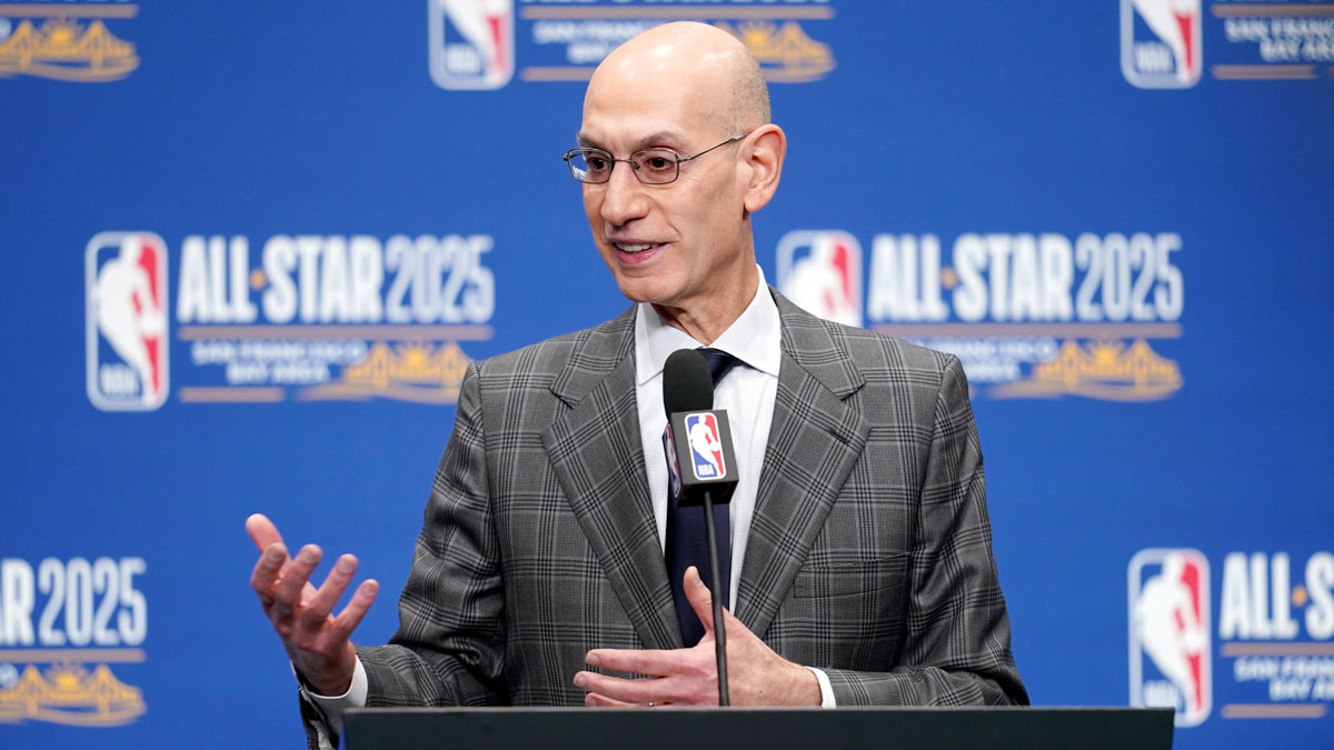 NBA commissioner Adam Silver speaks in a press conference during All Star Saturday Night ahead of the 2025 NBA All Star Game at Chase Center.