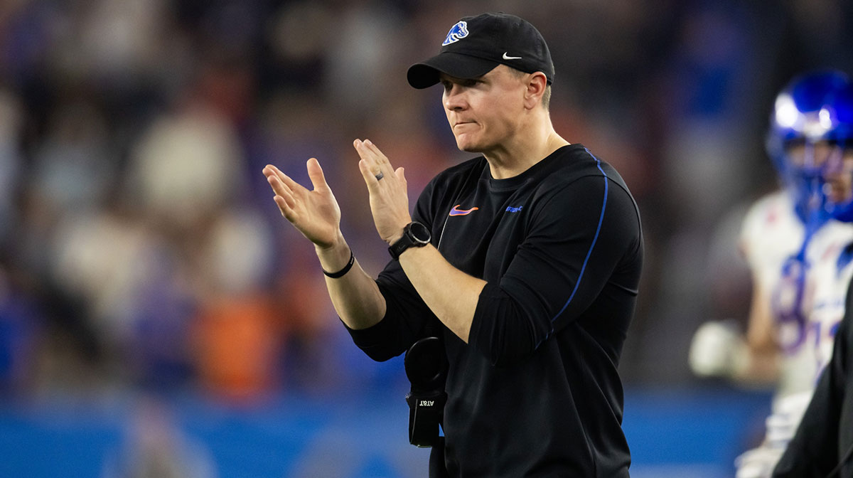 Boise State Broncos head coach Spencer Danielson reacts against the Penn State Nittany Lions during the Fiesta Bowl at State Farm Stadium