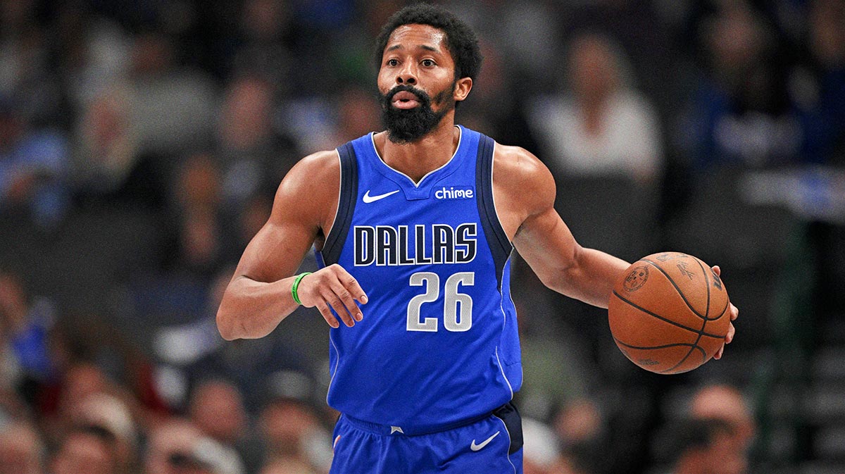 Dallas Mavericks guard Spencer Dinwiddie (26) in action during the game between the Dallas Mavericks and the Brooklyn Nets at the American Airlines Center.