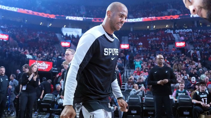 Spurs point guard Chris Paul (3) is introduced